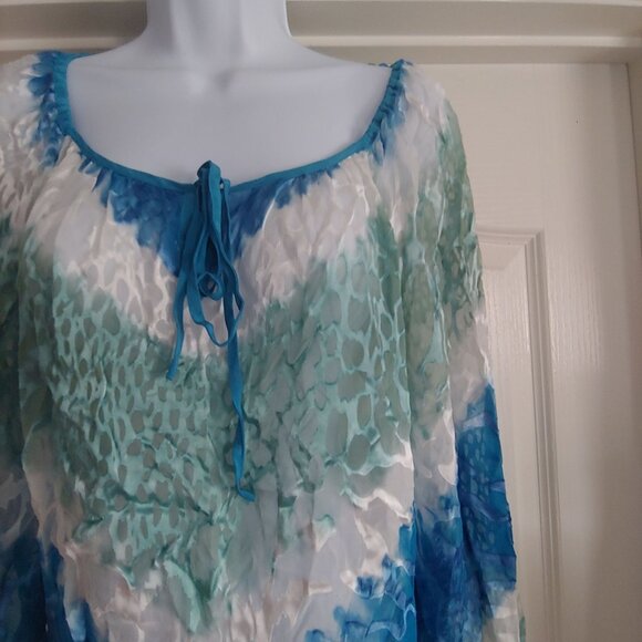 Hale Bob Silk Blend Burnout Velvet Sheer Coastal Flowy Silky Top S Oversize - Picture 4 of 12